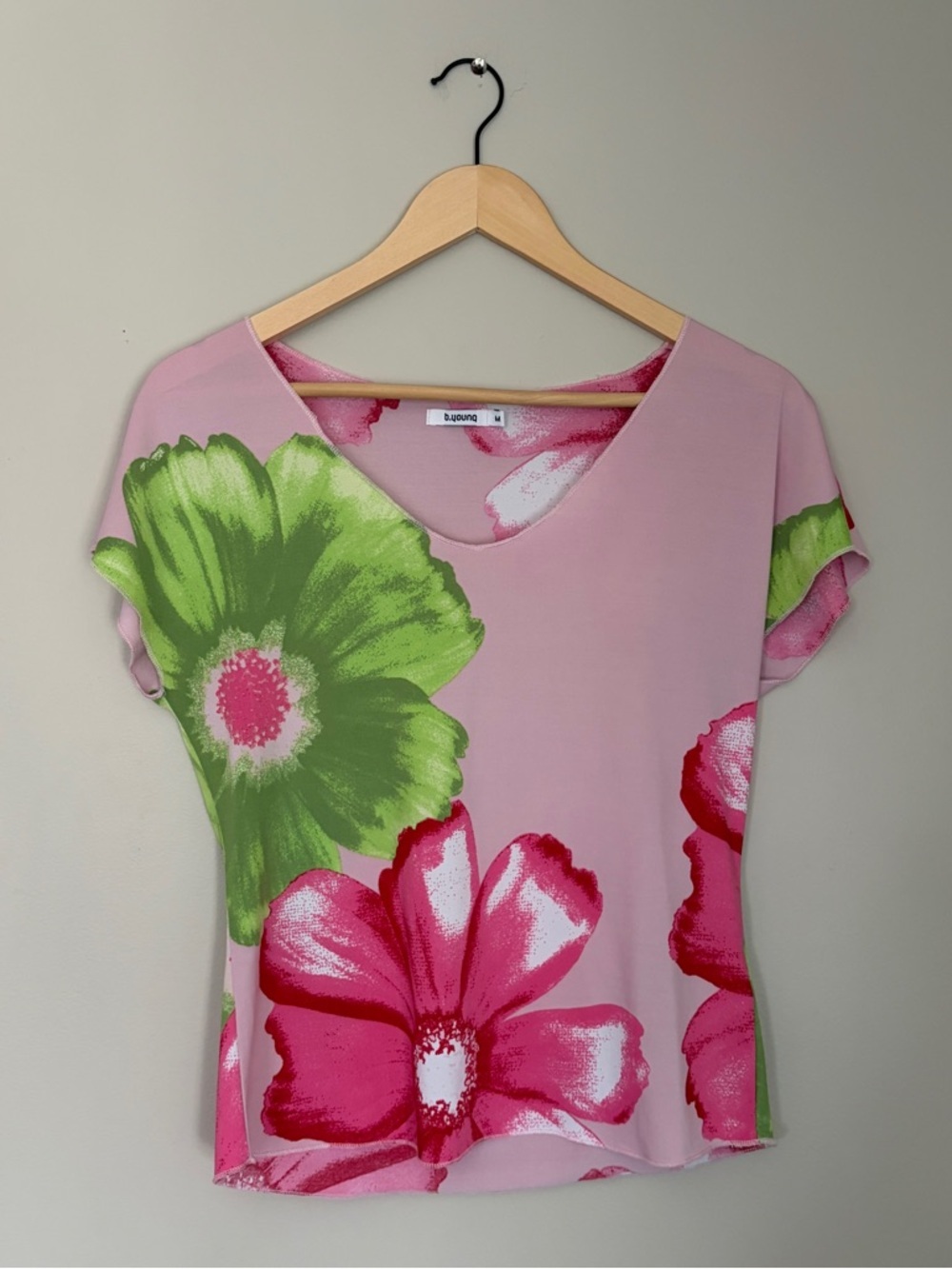 Y2K Pink Floral Short Sleeve Top 2000s Euro Summer Girly - Picture 5 of 9